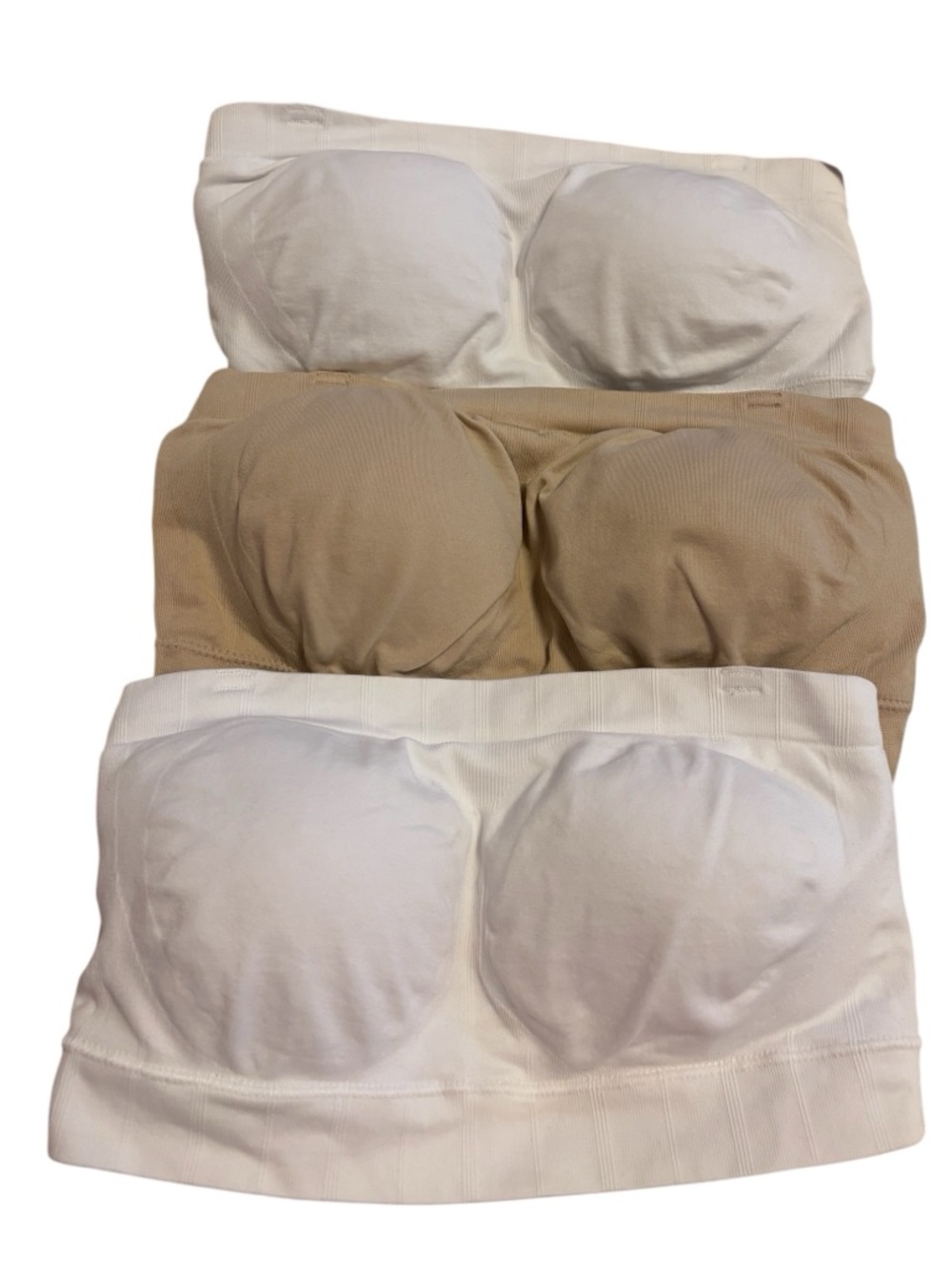 Truekind Strapless Bandeau Bra 3-Pack - White & Beige Seamless Shapermint EUC S